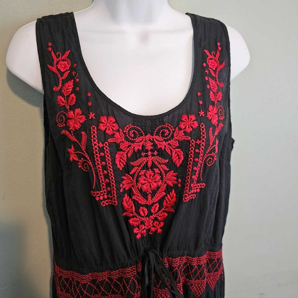 Johnny Was Embroidered Dress Black & Red Cotton S… - image 3