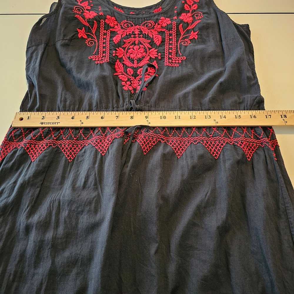 Johnny Was Embroidered Dress Black & Red Cotton S… - image 4