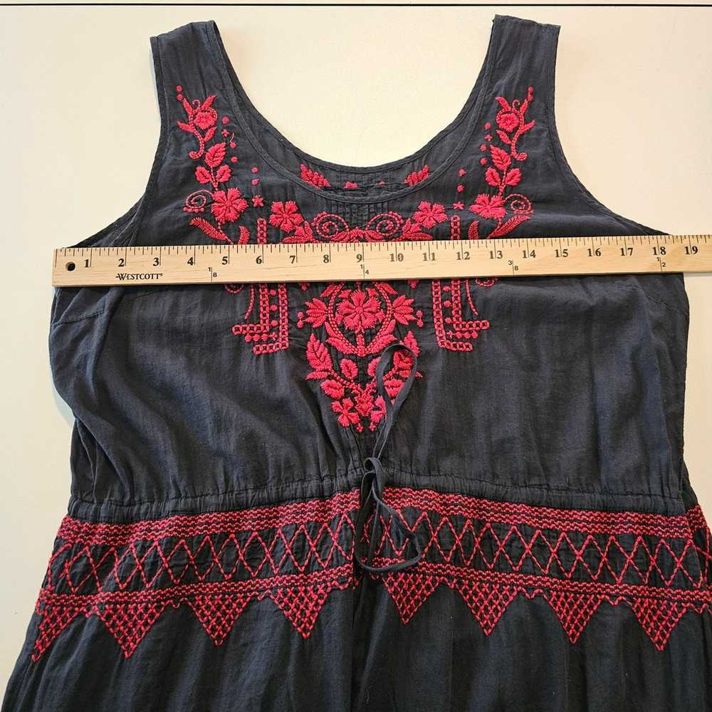 Johnny Was Embroidered Dress Black & Red Cotton S… - image 5