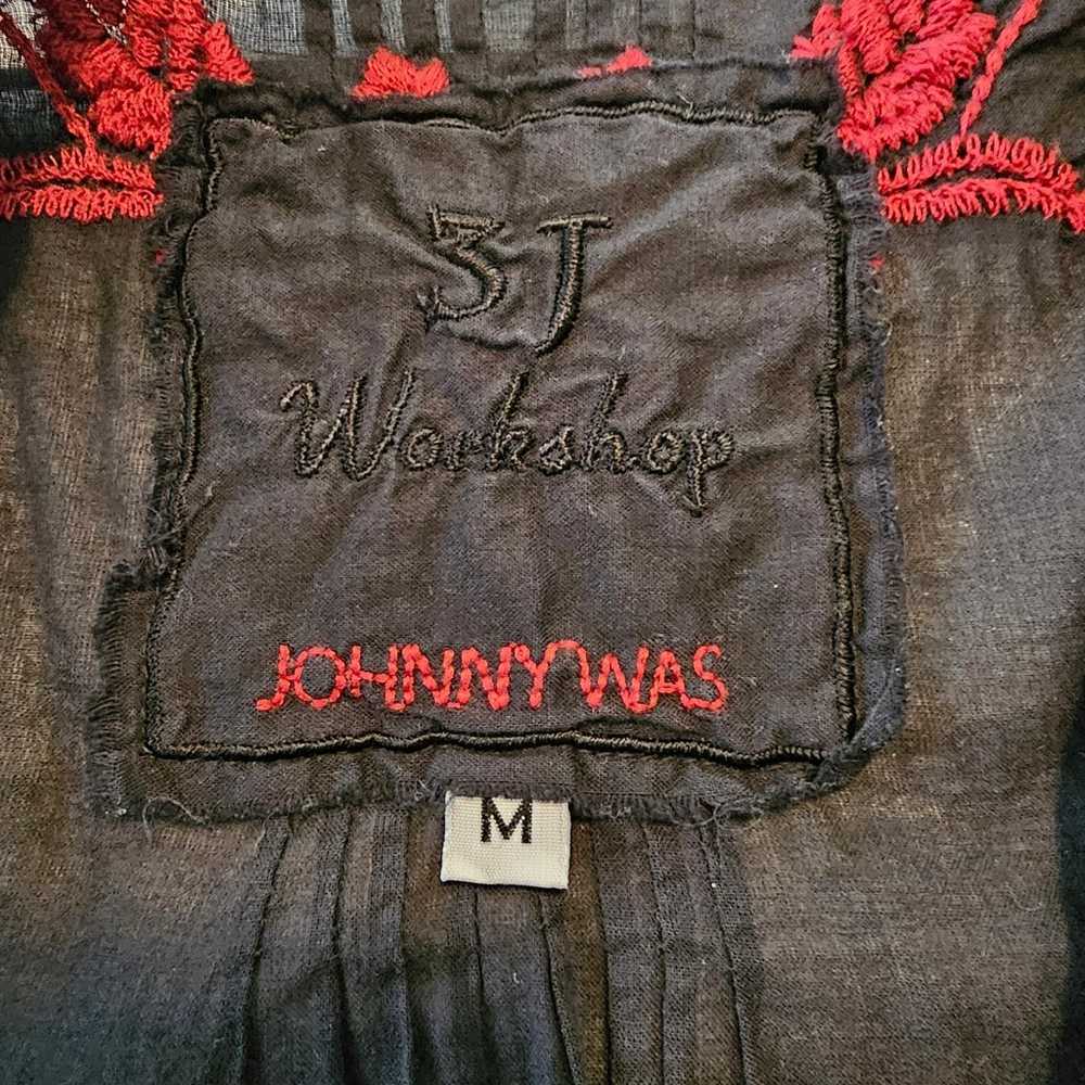 Johnny Was Embroidered Dress Black & Red Cotton S… - image 6