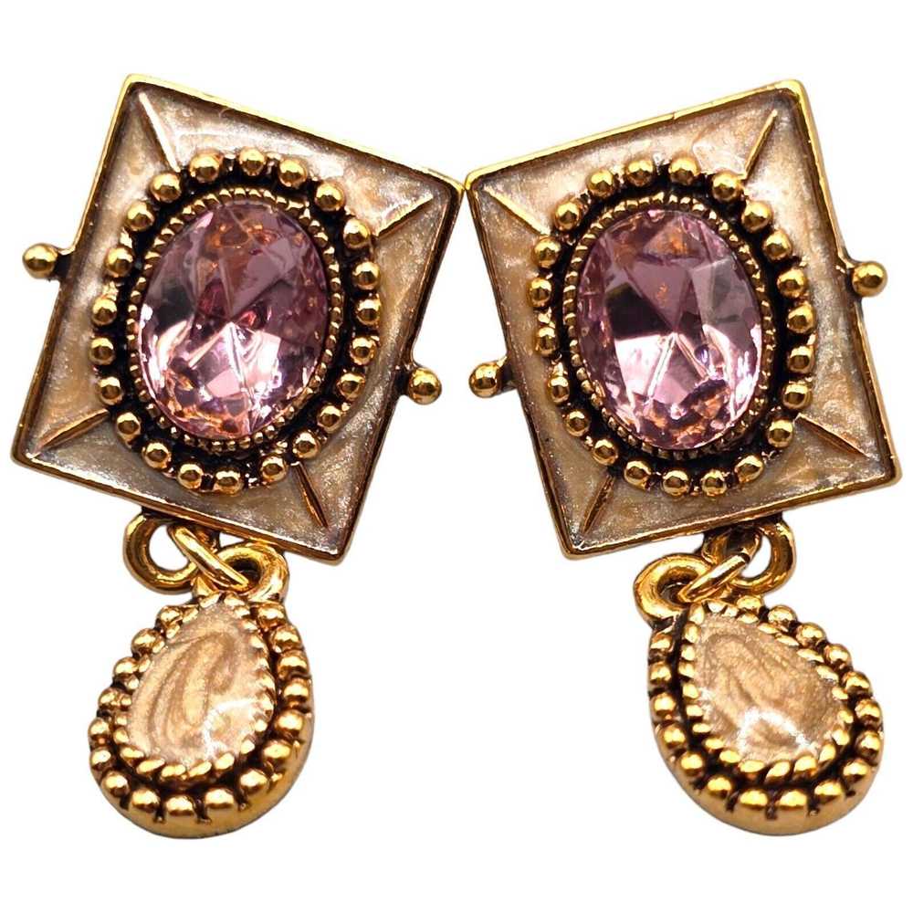 The Unbranded Brand Vintage Pierced Pink Crystal … - image 1