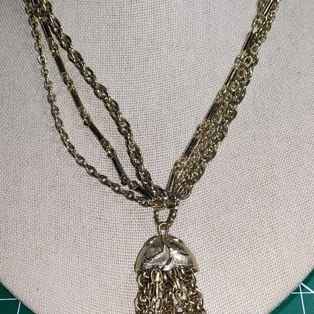 Vintage Gold Tone Tassel Necklace - image 1