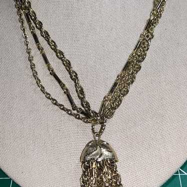 Vintage Gold Tone Tassel Necklace - image 1