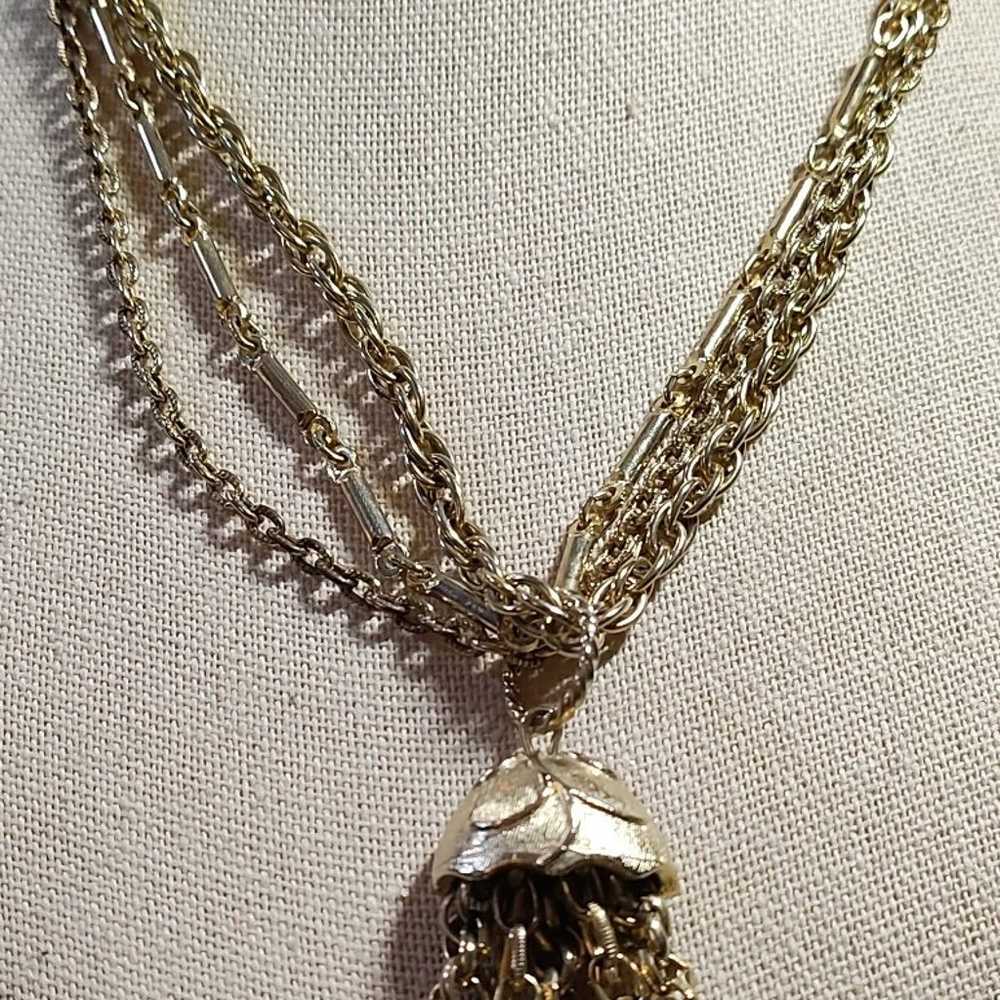 Vintage Gold Tone Tassel Necklace - image 2