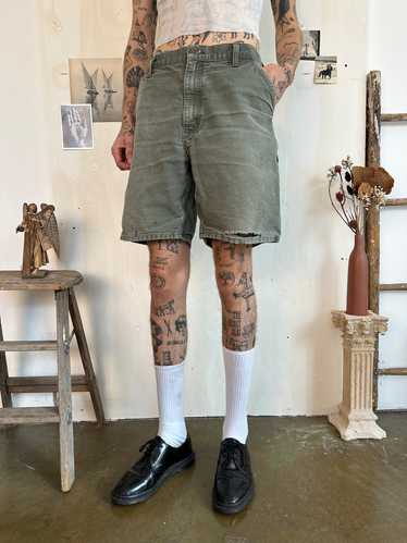 1990s Thrashed Green Faded Carhartt Shorts (34) - image 1