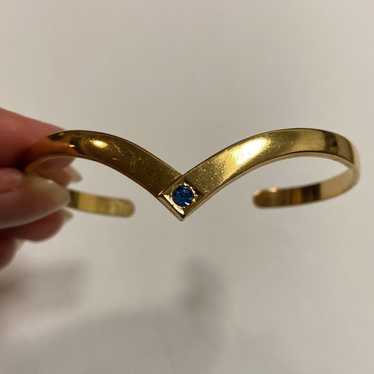 Cuff Bracelet Gold & Blue Sapphire Retro - Vintage - image 1