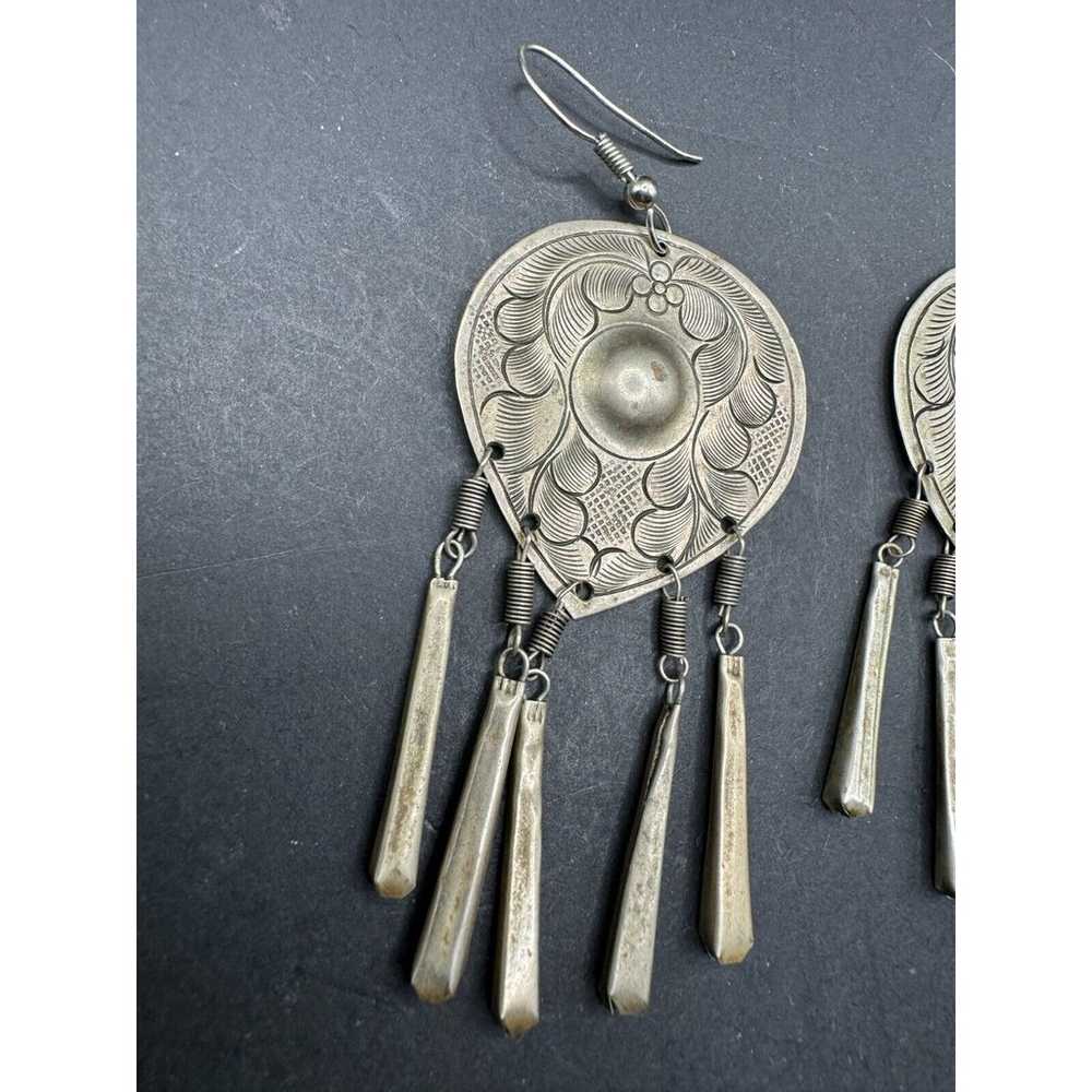 Vintage Silver Tone Chinese Tribal Boho Tassle Da… - image 2