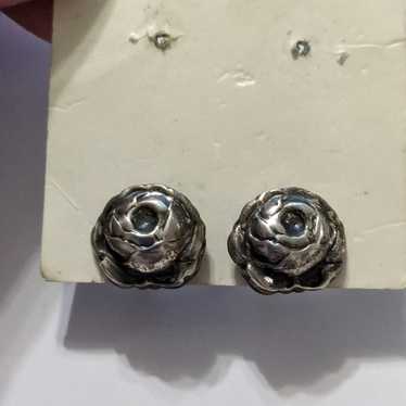 Vintage Sterling Silver Rose Screw Back Clip On S… - image 1