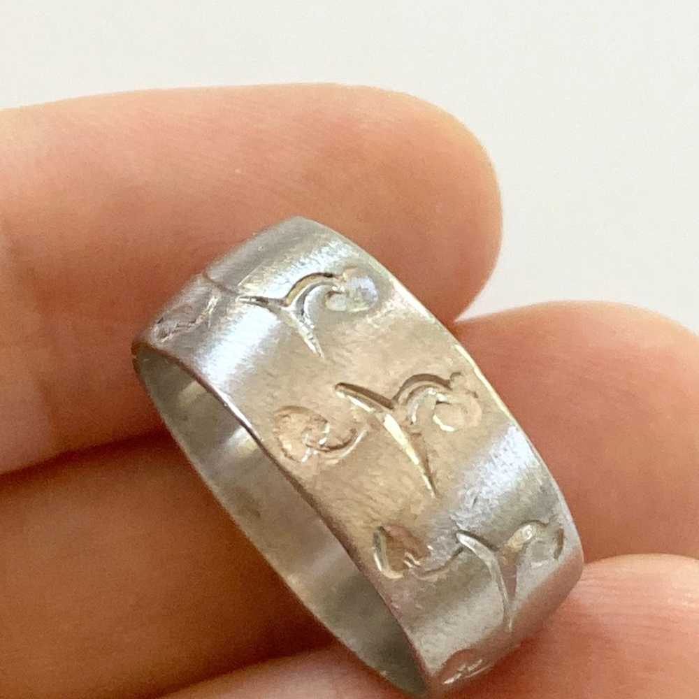 Vintage sterling silver diamond cut wide band Ring - image 1