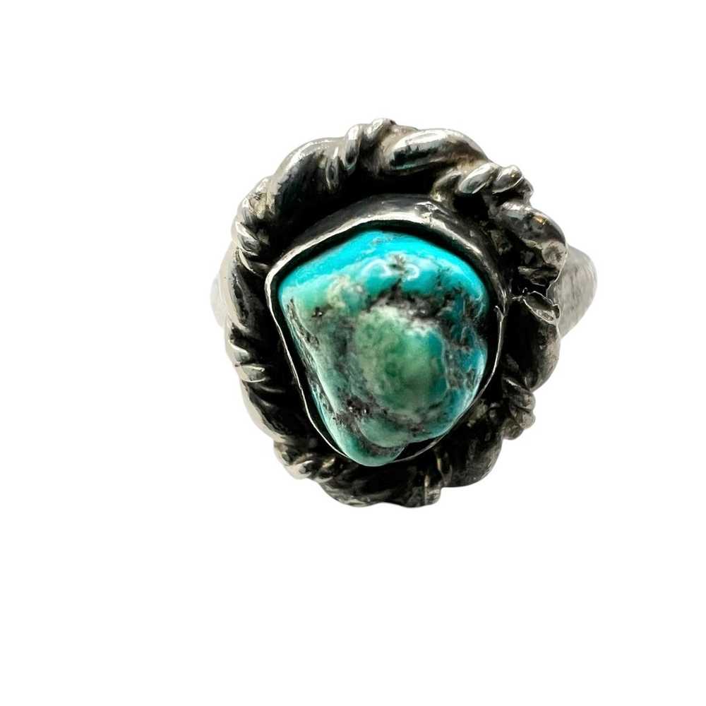 Vintage Size 4 Native Sterling Turquoise Ring - image 2