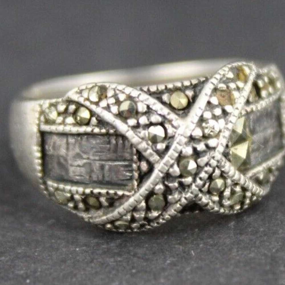 STERLING SILVER & MARCASITE ladies ring x cross .… - image 1