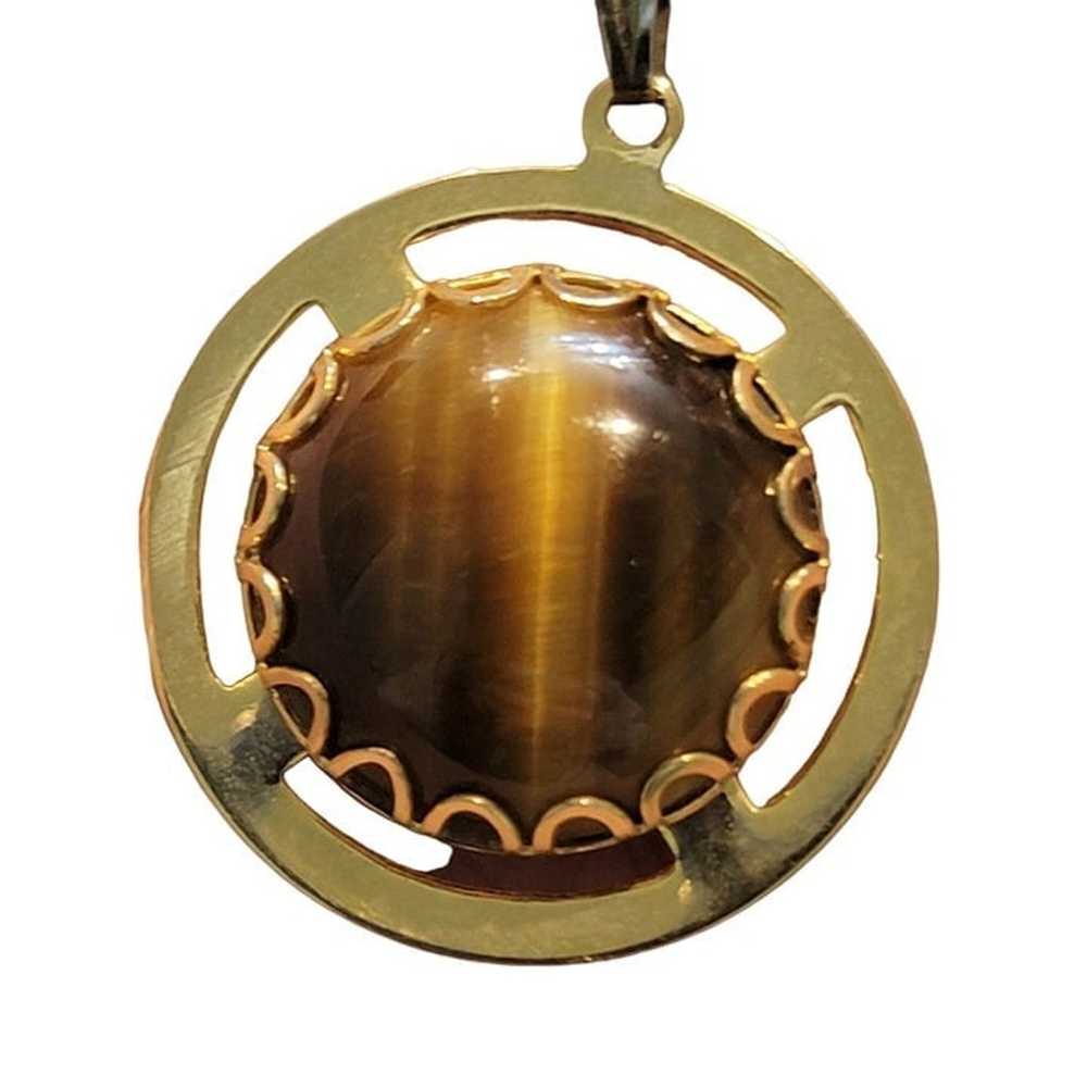 Tigers Eye Pendant Necklace Gold Tone Chain Women… - image 12