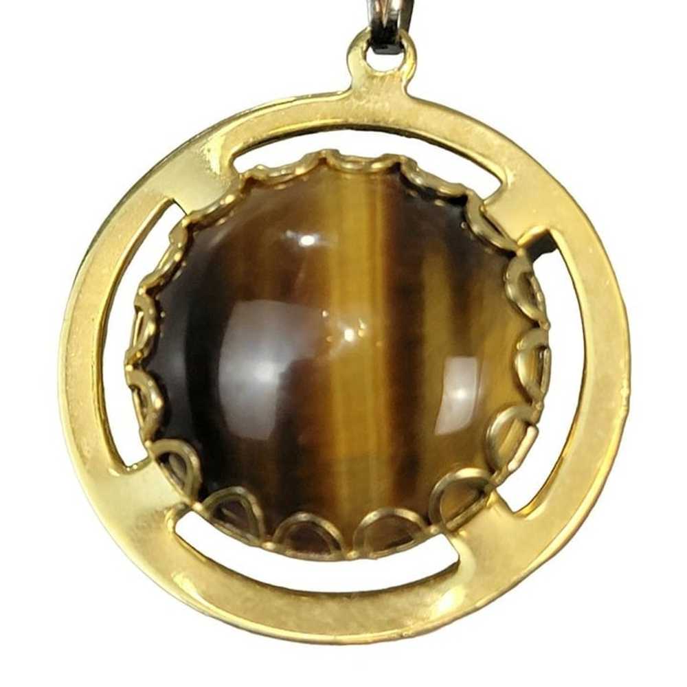 Tigers Eye Pendant Necklace Gold Tone Chain Women… - image 5