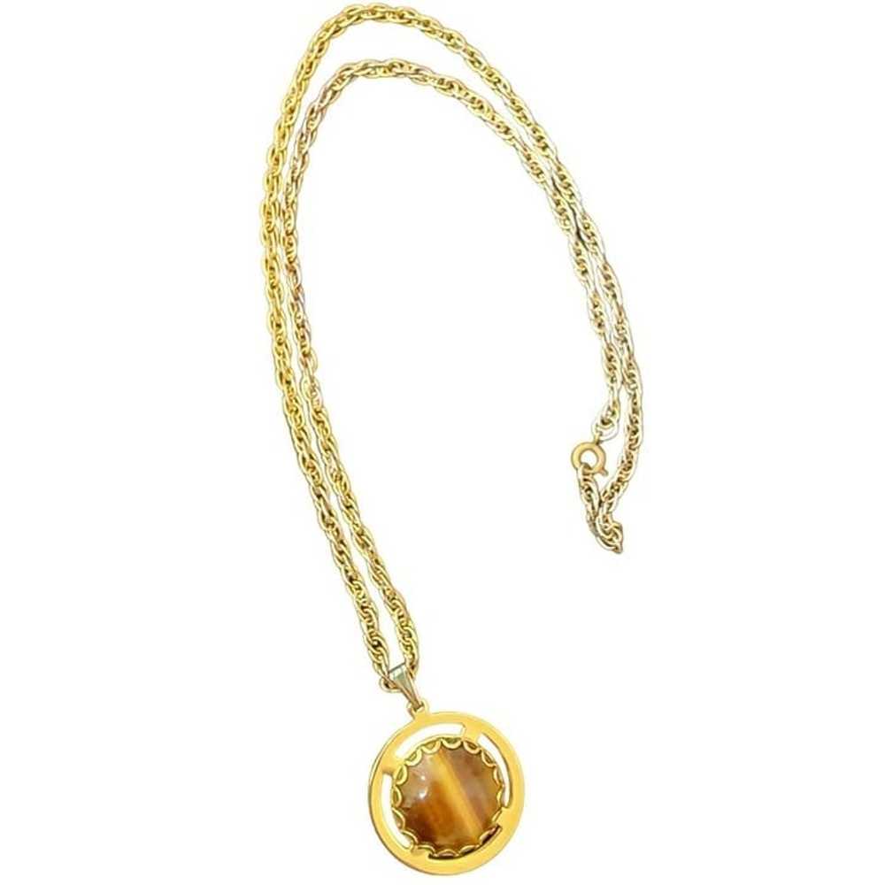 Tigers Eye Pendant Necklace Gold Tone Chain Women… - image 8