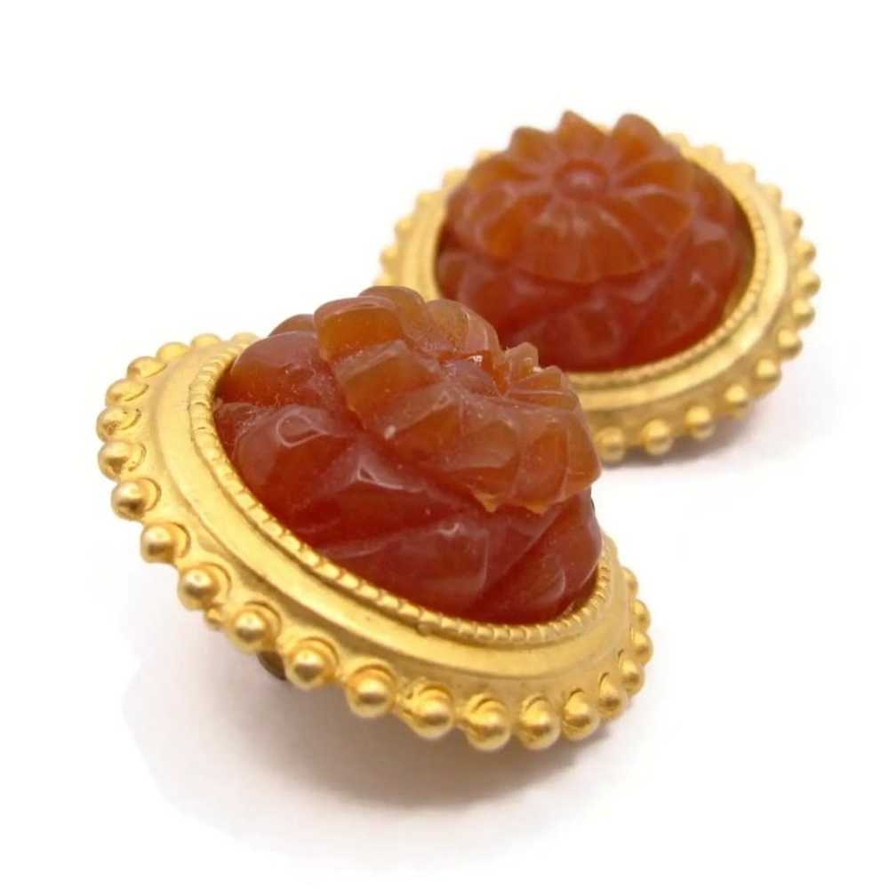 Vintage Forte Signed Carved Honey Amber Lucite Fl… - image 2