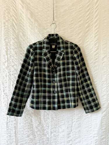 90s black & blue plaid cropped blazer