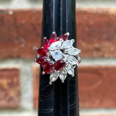 Cocktail Ring - Faux Rubies & Diamonds - Statemen… - image 1