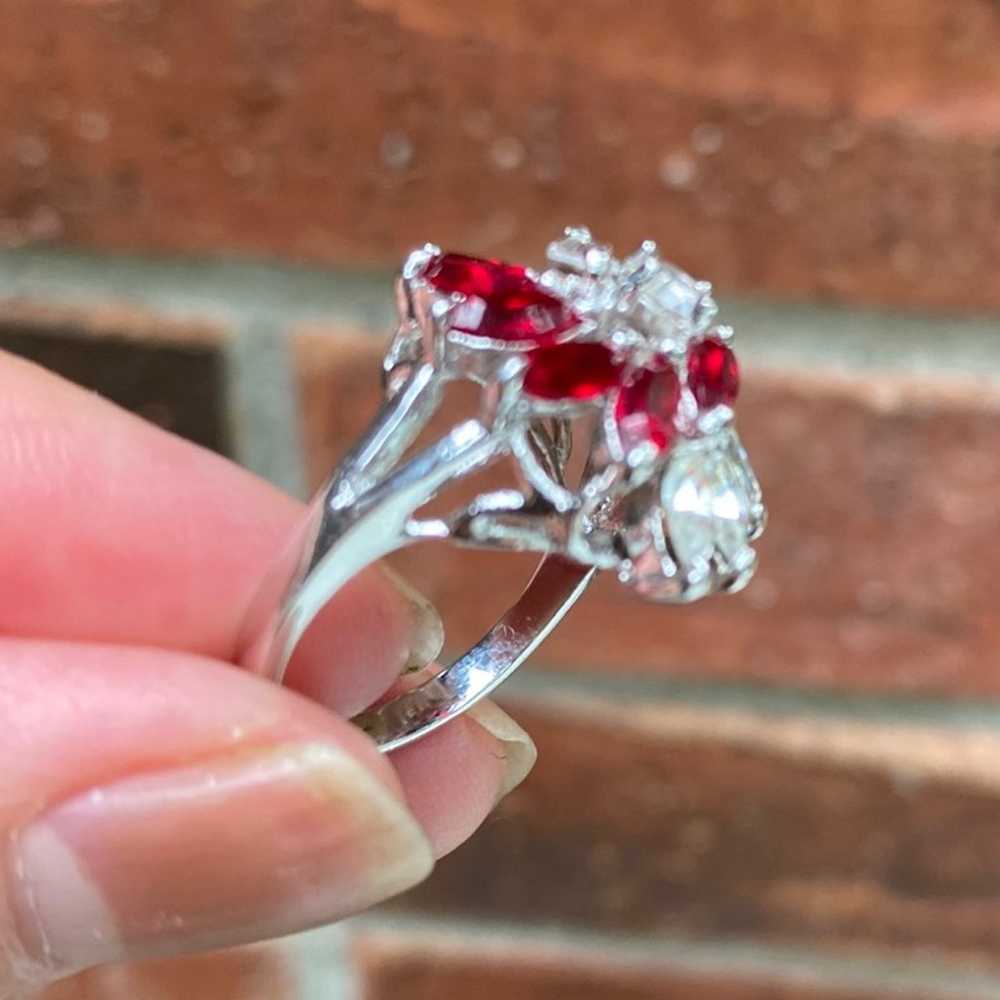 Cocktail Ring - Faux Rubies & Diamonds - Statemen… - image 3