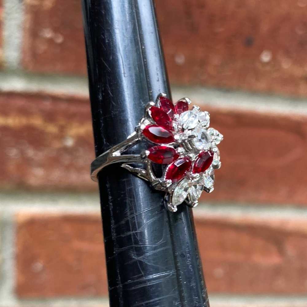 Cocktail Ring - Faux Rubies & Diamonds - Statemen… - image 4