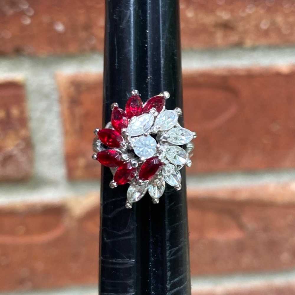 Cocktail Ring - Faux Rubies & Diamonds - Statemen… - image 6