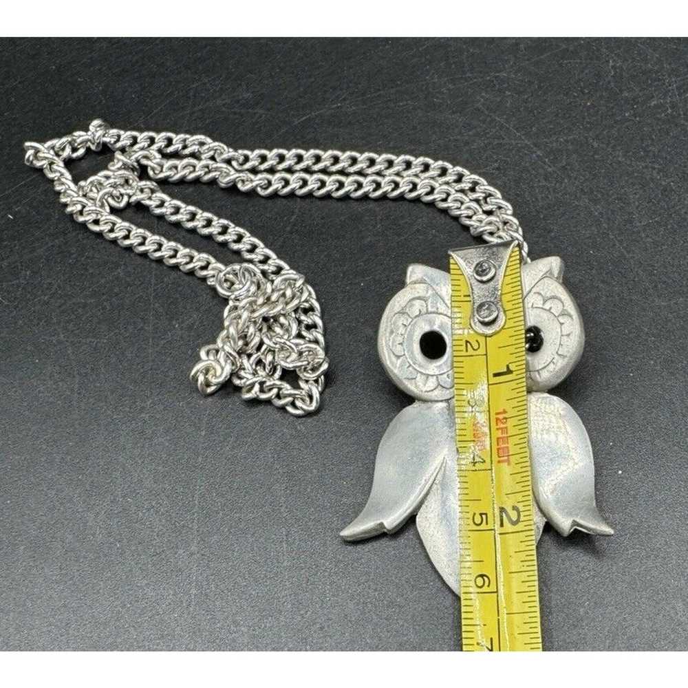 Pewter Owl Pendant Necklace Vintage Jewelry Silve… - image 3