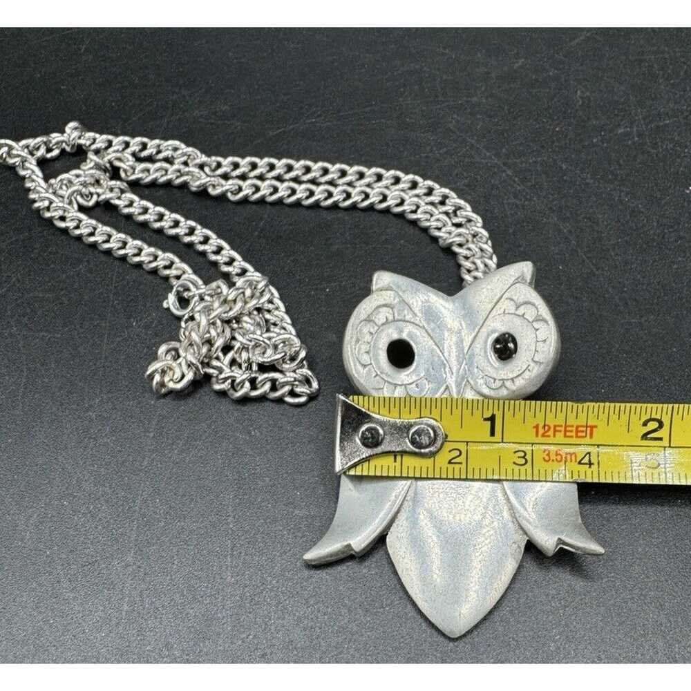 Pewter Owl Pendant Necklace Vintage Jewelry Silve… - image 4