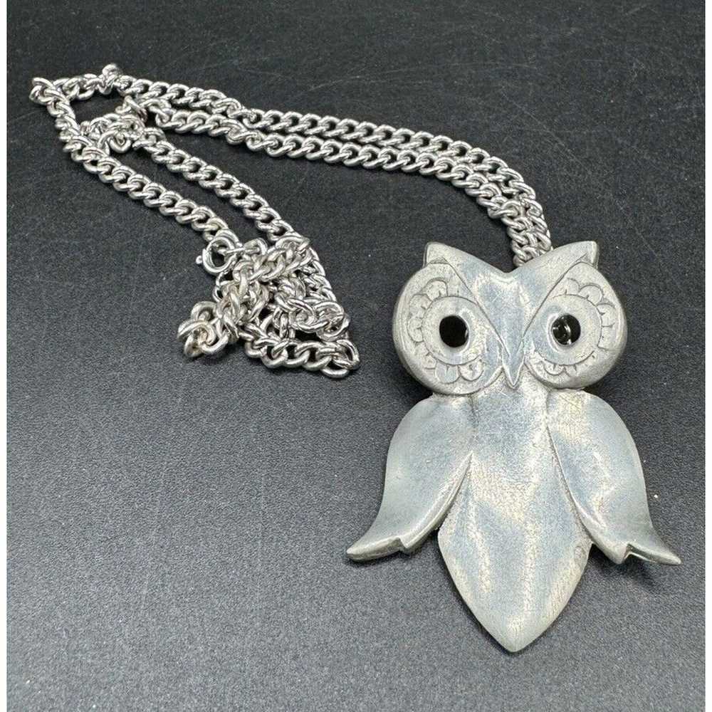 Pewter Owl Pendant Necklace Vintage Jewelry Silve… - image 5