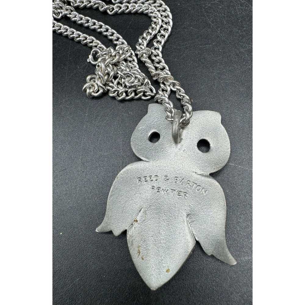 Pewter Owl Pendant Necklace Vintage Jewelry Silve… - image 6