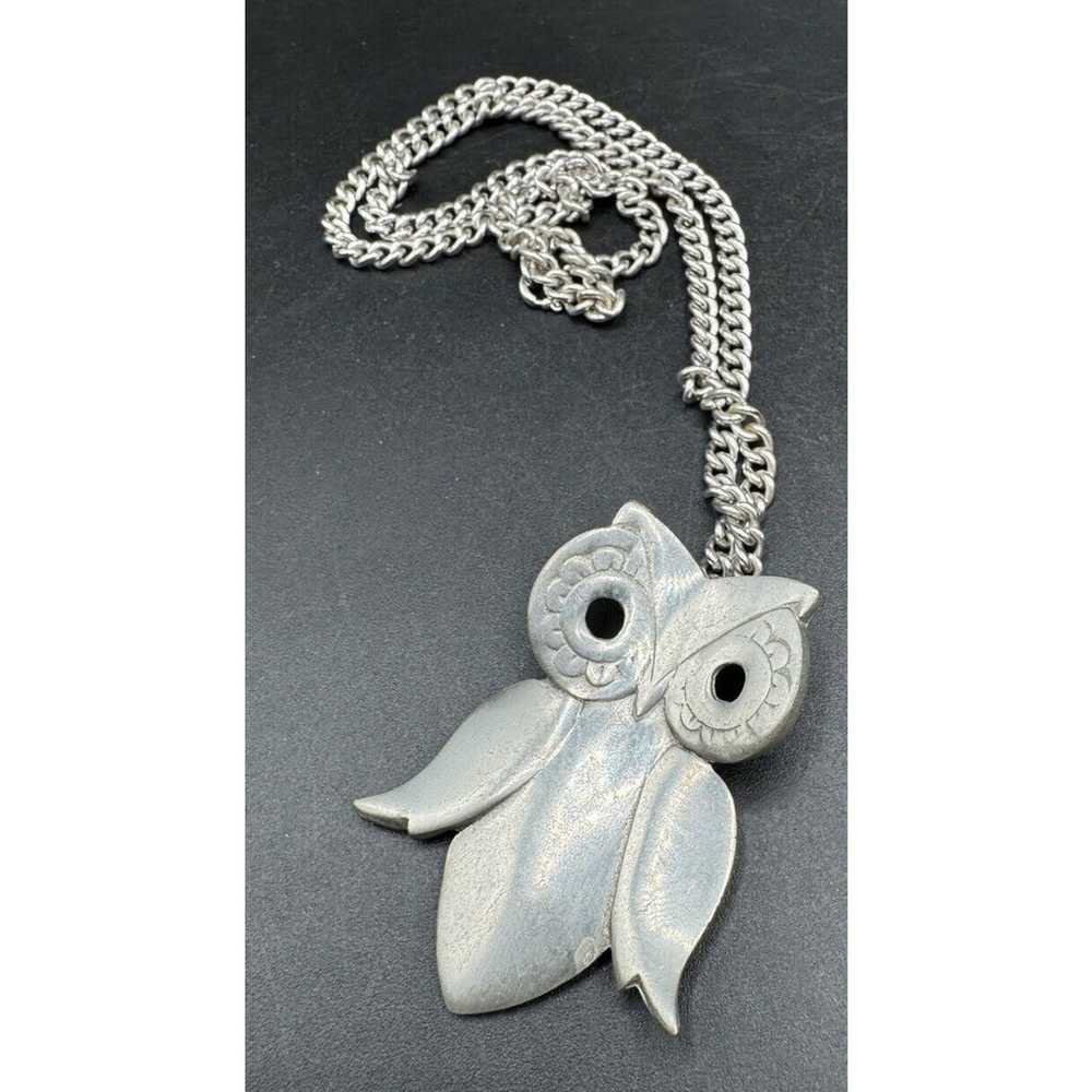 Pewter Owl Pendant Necklace Vintage Jewelry Silve… - image 9