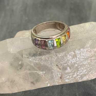 Vintage Sterling Rainbow Gemstone Ring 7 - image 1