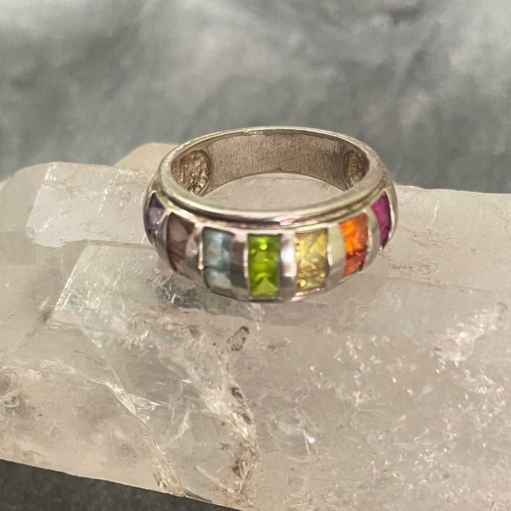 Vintage Sterling Rainbow Gemstone Ring 7 - image 3