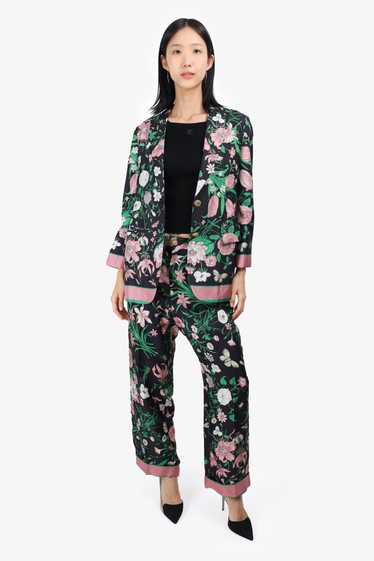 Gucci Black/Multicolour Silk Floral Print Blazer W