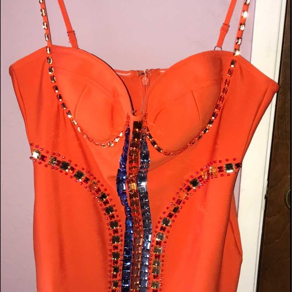 Plus size rhinestone bandage orange dress 2x - image 10