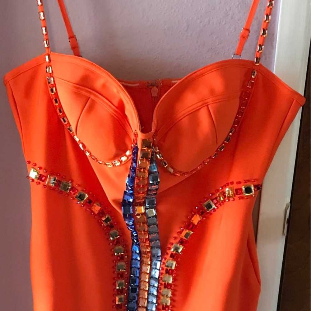 Plus size rhinestone bandage orange dress 2x - image 11