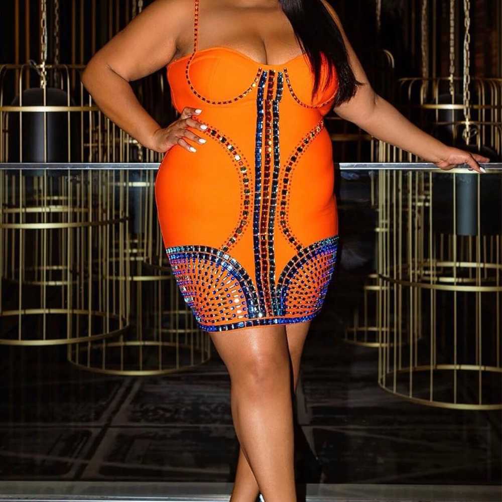 Plus size rhinestone bandage orange dress 2x - image 6