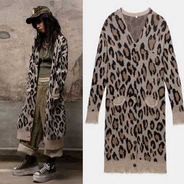 R13 R13 Sweater Cashmere Leopard Print Long Duste… - image 1