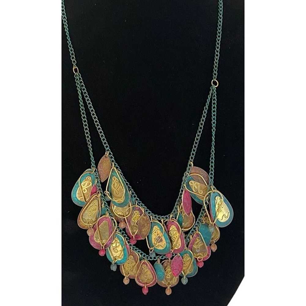 Vintage Double Strand Metal Necklace 28" BOHO Sta… - image 1