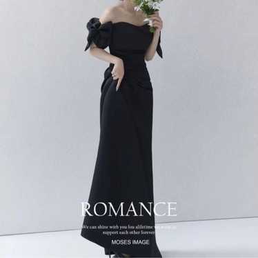 Black dress off-shoulder with ribbon, size S. - image 1