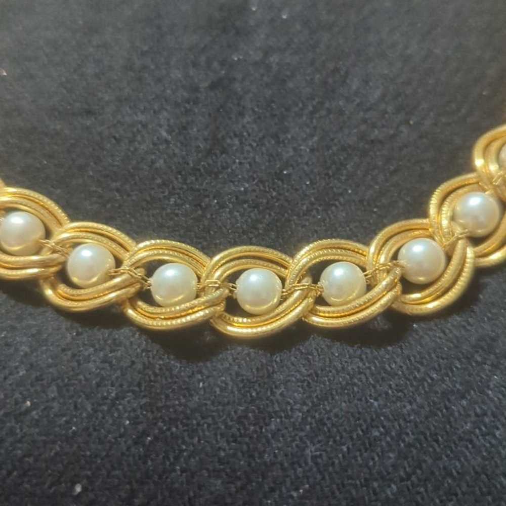 Vintage Gold Tone Caged White Faux Pearl Statemen… - image 2