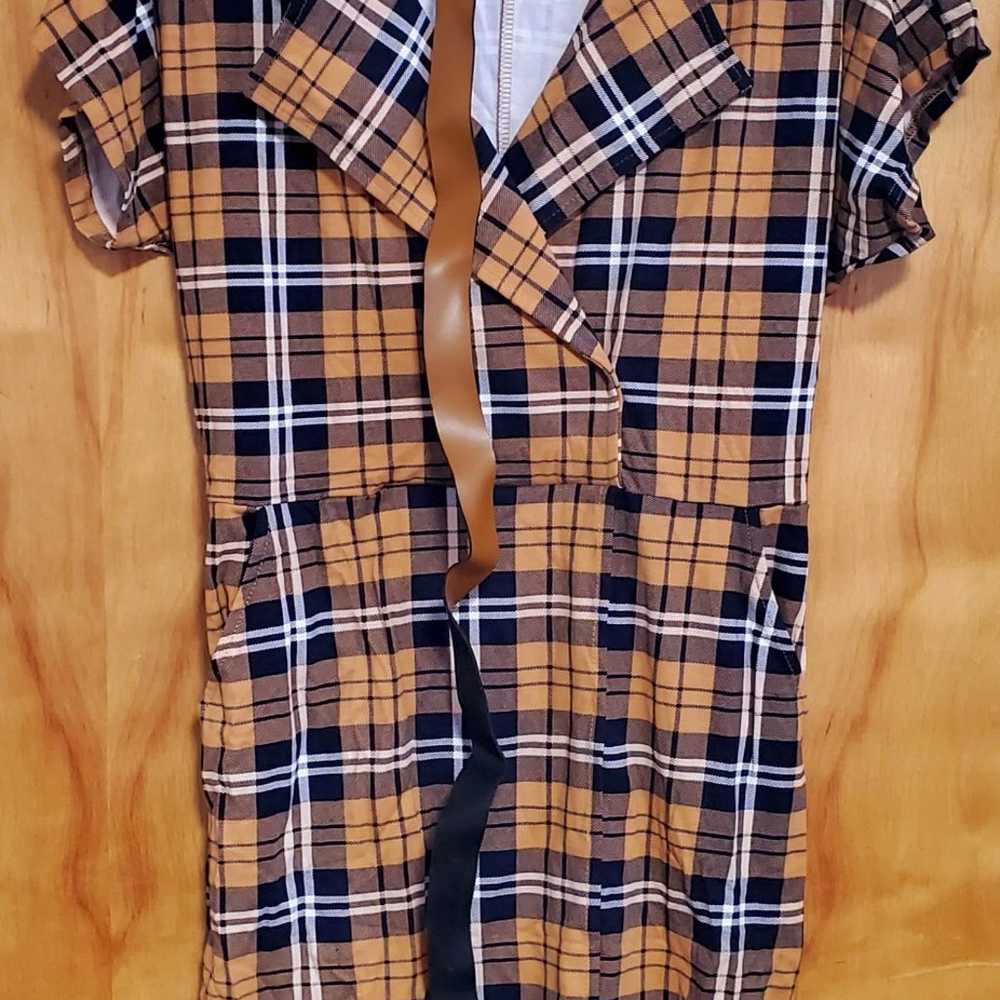 PLAID FASHION WOMEN DRESS WITH LEATHER BELT - image 2