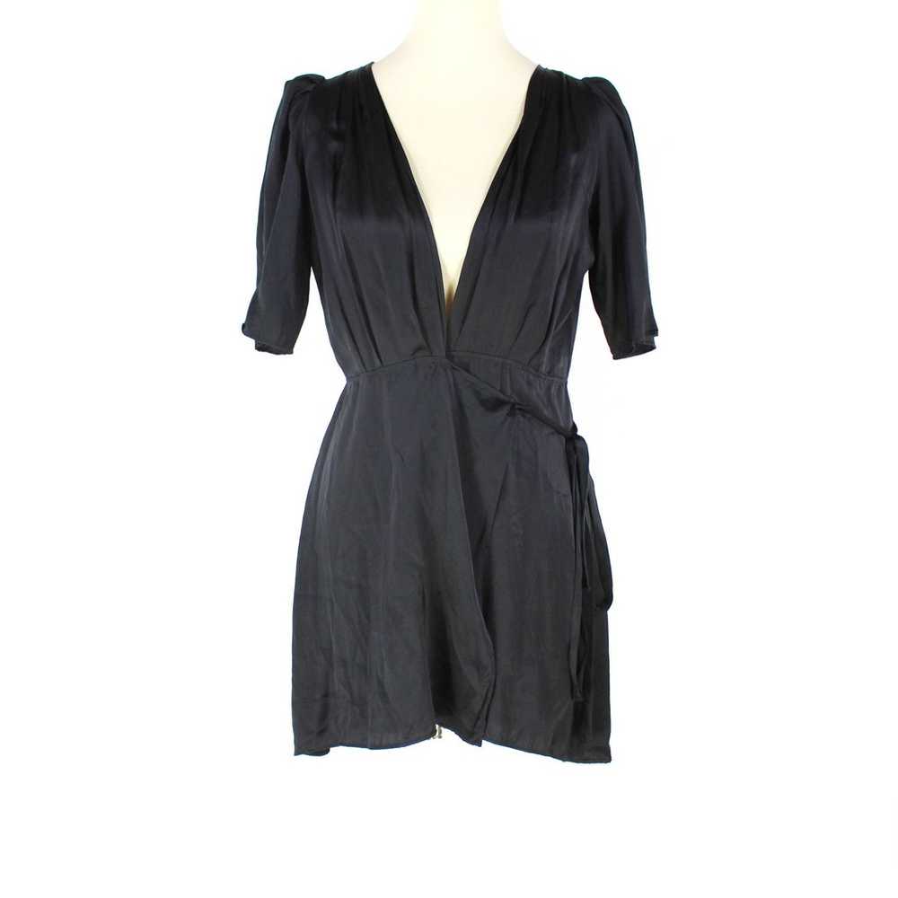 Reformation Luxe Silk Wrap Black Dress Pleated Sh… - image 2