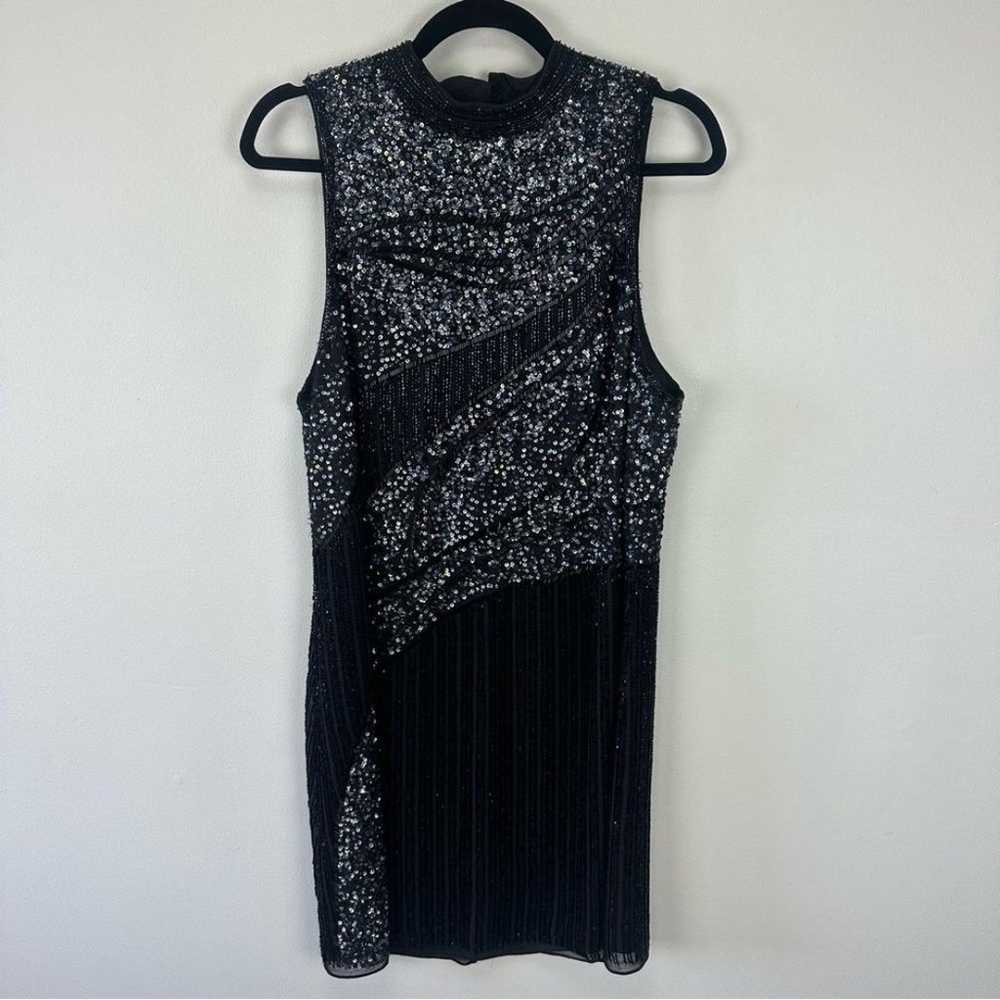 Parker Black Beaded Sequin Embellished Mock Neck … - image 1