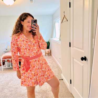 Cabana Life Orange Pink Floral UPF Romper Dress L… - image 1