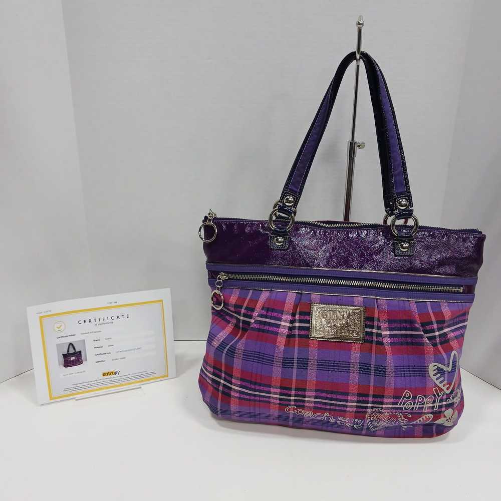 Authentic COACH Poppy Purple Tartan Glam Tote - image 1