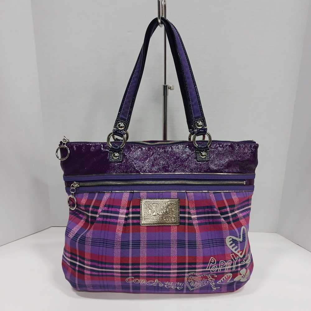 Authentic COACH Poppy Purple Tartan Glam Tote - image 2