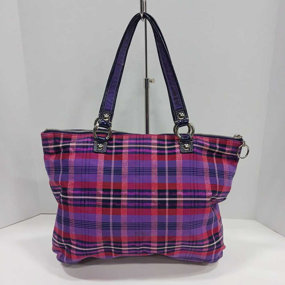 Authentic COACH Poppy Purple Tartan Glam Tote - image 3