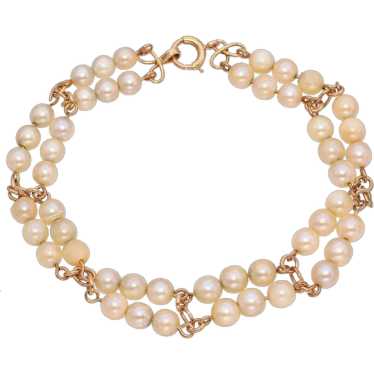 14K Yellow Gold Double Strand Pearl Bracelet - image 1