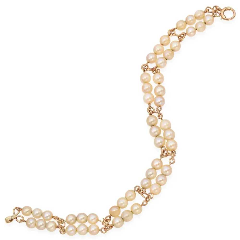 14K Yellow Gold Double Strand Pearl Bracelet - image 2