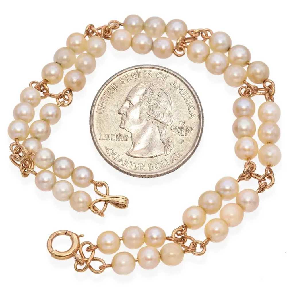 14K Yellow Gold Double Strand Pearl Bracelet - image 4