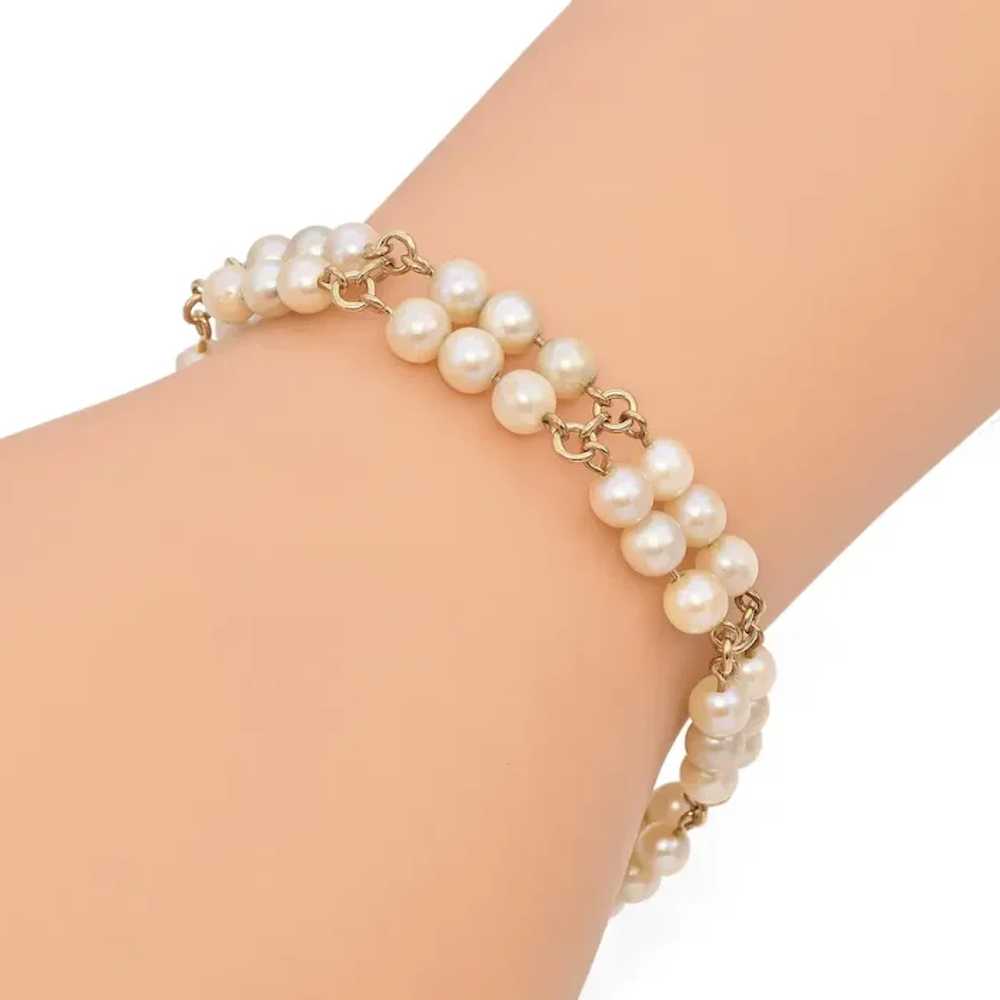 14K Yellow Gold Double Strand Pearl Bracelet - image 5